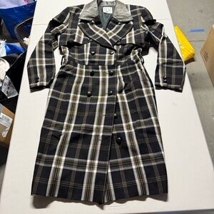 Vintage Best International Black Beige Plaid Double breasted Trench Dress Medium